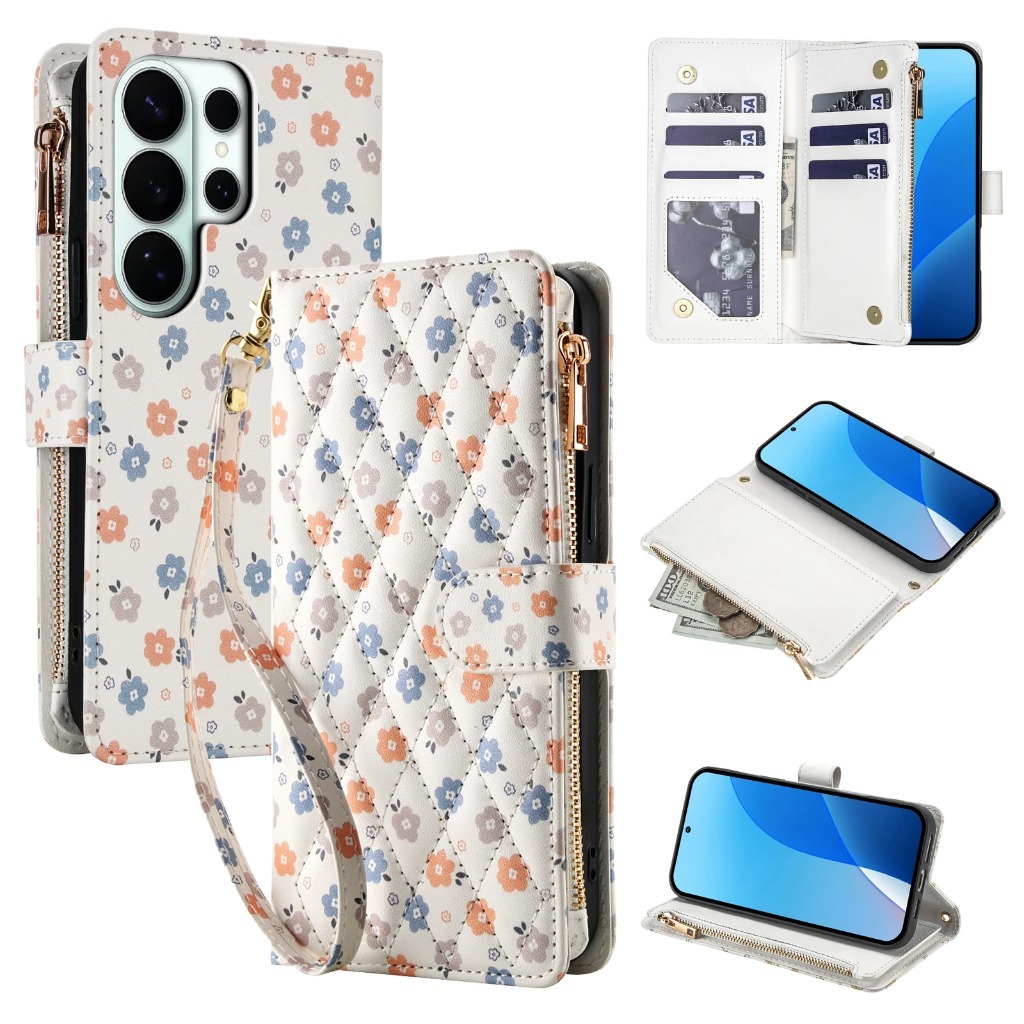 Phone Wallet Combo - Reißverschluss-Kartenhalter-Brieftasche Crossbody-Handyhülle mit Handschlaufe für Samsung