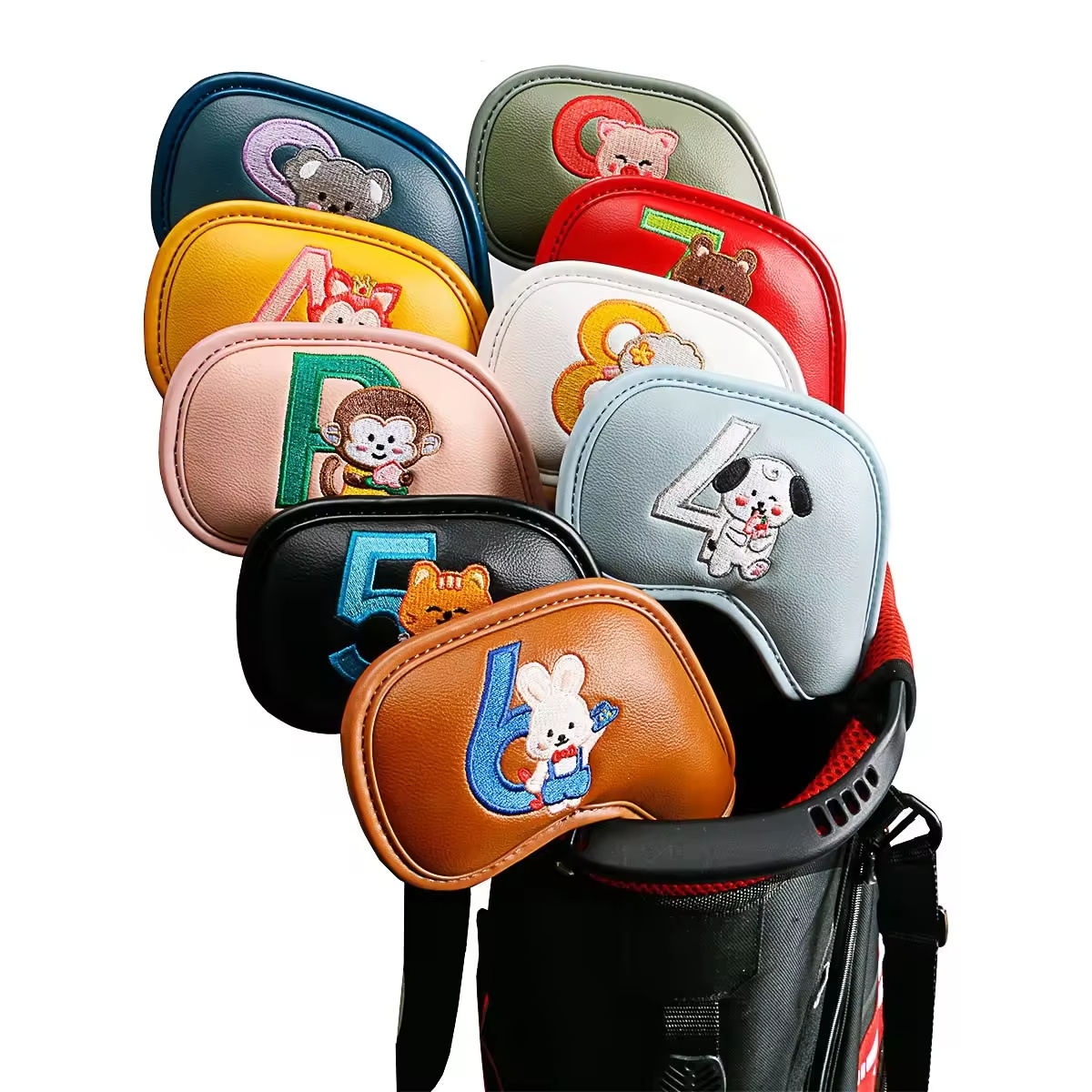Men Accessories Usa - 9-teiliges Set Niedliche Cartoon-Tier Golf-Eisenkopfhüllen, PU-Leder